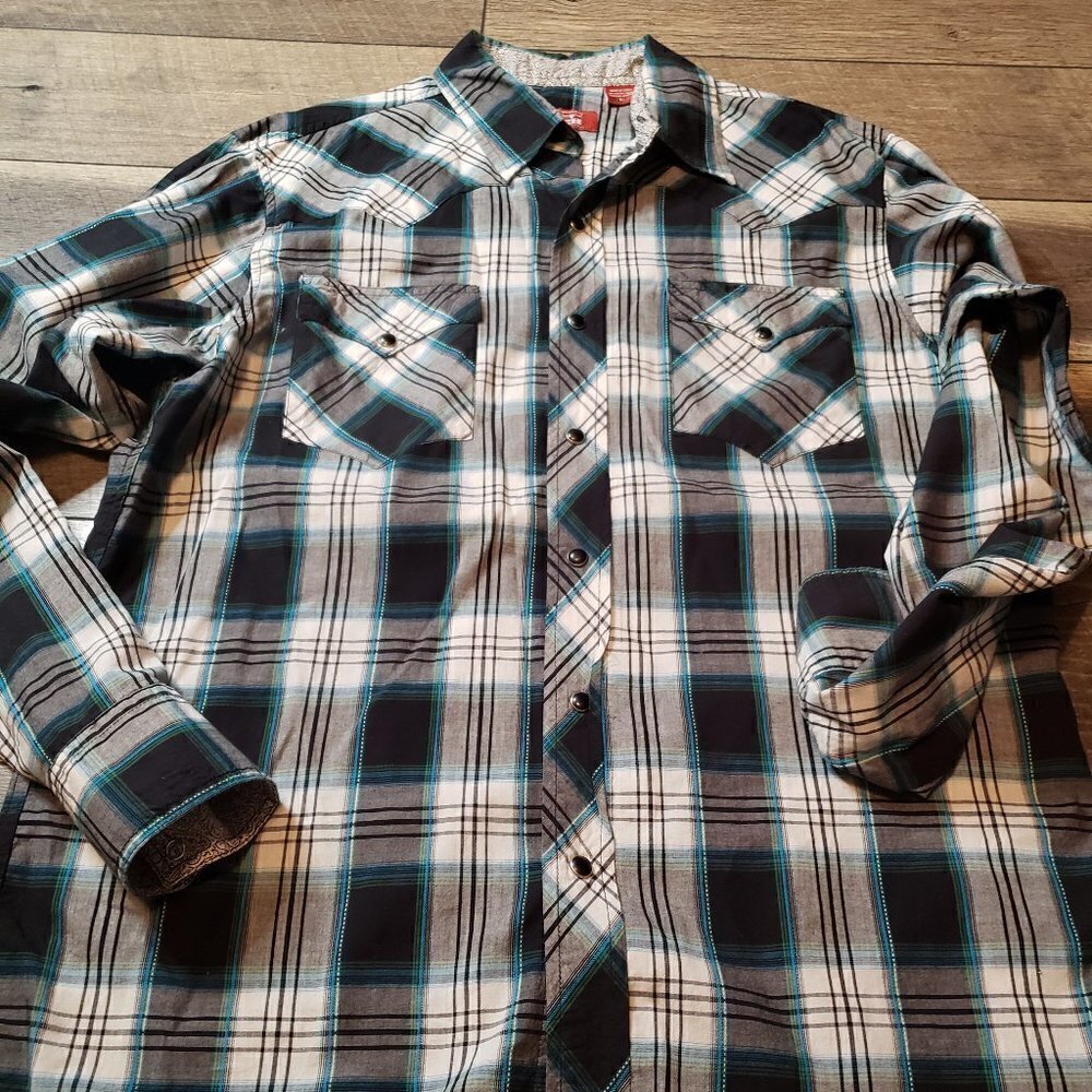 Red Ranch Black Plaid Pearl Snap Shirt